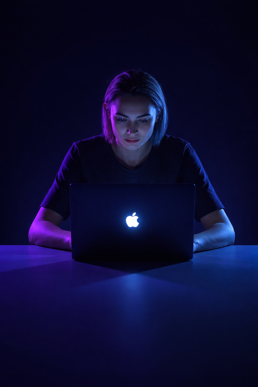 Person using laptop in neon lighting symbolizing simple and smart technology learning